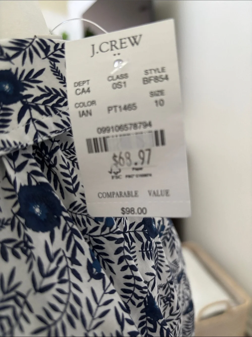 J. Crew Navy & White Floral Long-Sleeve Button Dress